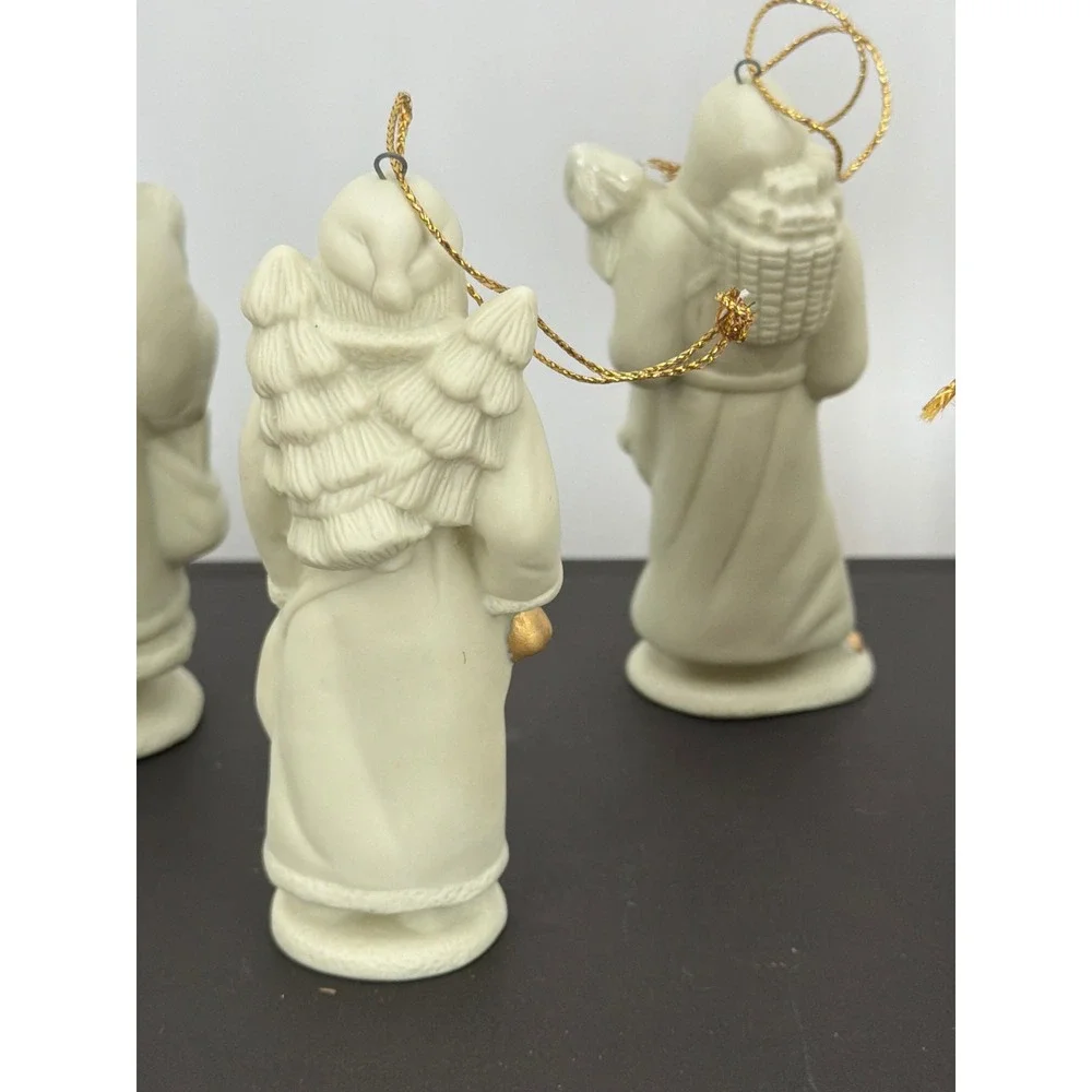 Vintage Bisque Porcelain Santa Claus Ornaments Gold Accents Set of 6 Cream 4